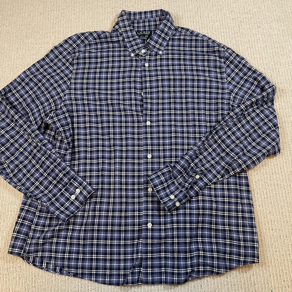 Lauren Ralph Lauren Men's XL Button Down Dress Shirt Plaid Blue